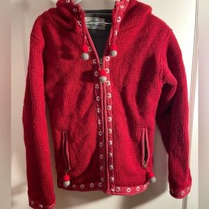 Vintage handmade wool jacket / sweater with flower embroideries